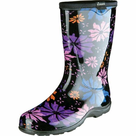 SLOGGERS Women's Size 7 Black w/Flowers Rain & Garden Rubber Boot 5016FP07
